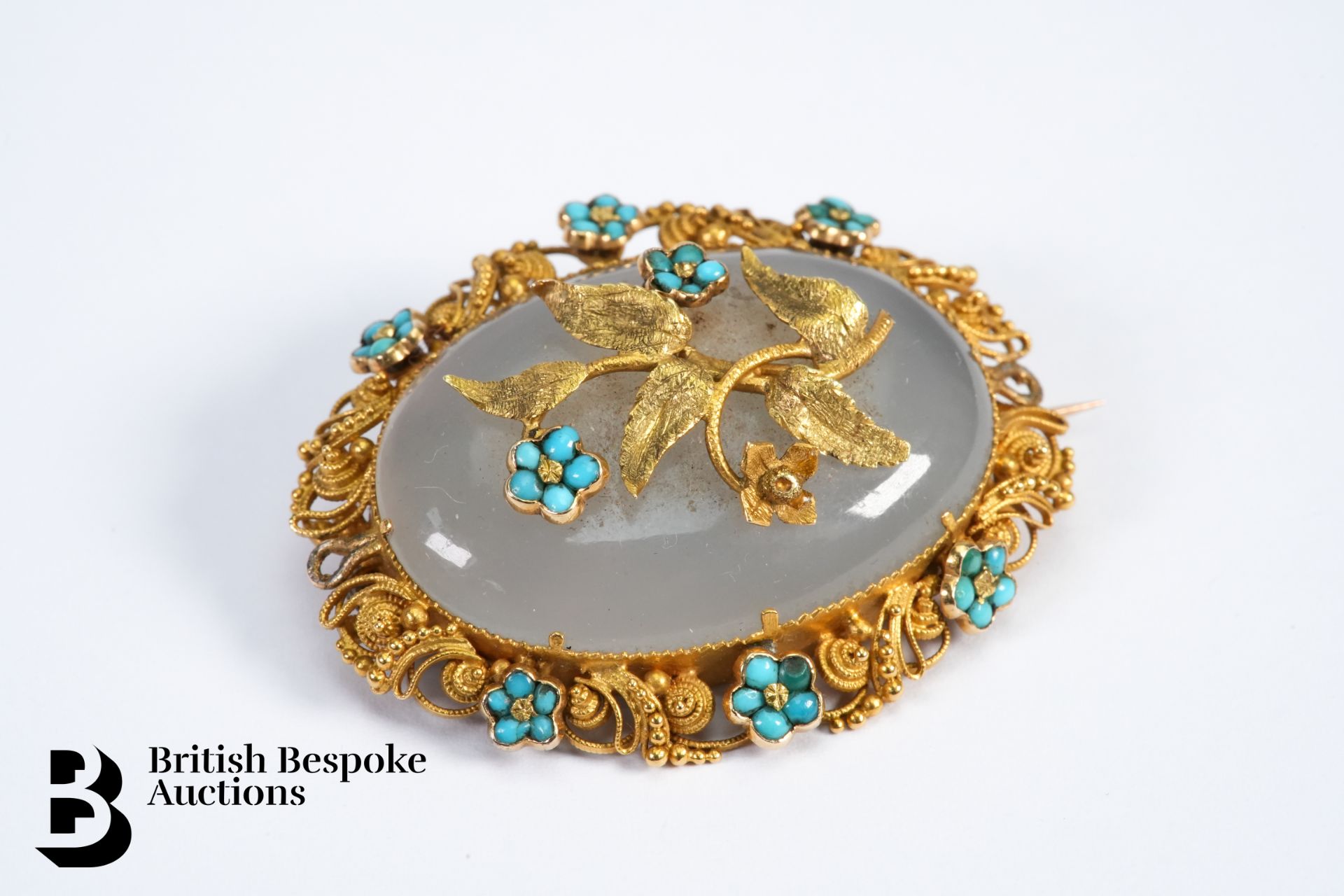 14/15ct Gold Turquoise and Agate Mourning Brooch - Image 3 of 3