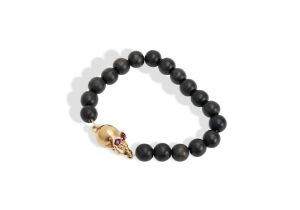 Luis Morais 18ct Yellow Gold and Ruby Skull Bracelet