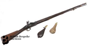 19th Century India Pattern Brown Bess Style Musket and Powder Flasks