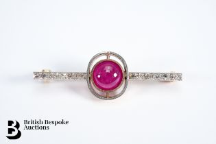14/15ct Yellow Gold Diamond and Ruby Bar Brooch