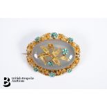 14/15ct Gold Turquoise and Agate Mourning Brooch