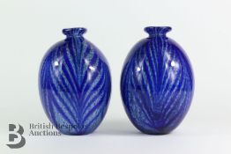 Pair of Blue and White Studio Glass Vases