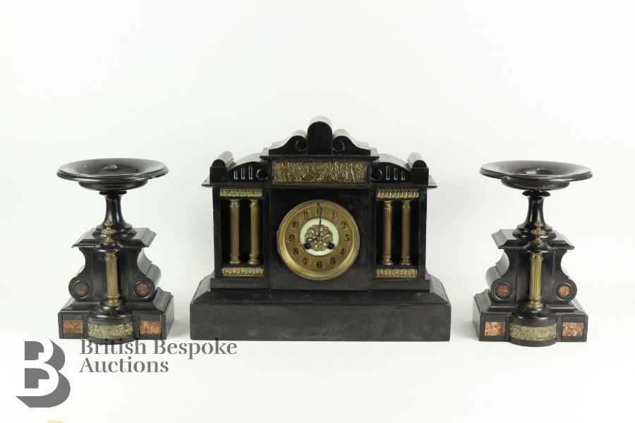 19th Century Slate Clock and Garniture - Image 7 of 7