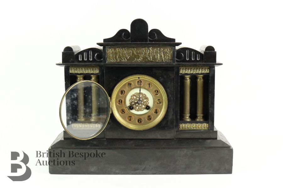 19th Century Slate Clock and Garniture - Image 2 of 7