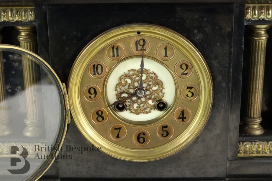 19th Century Slate Clock and Garniture - Image 4 of 7