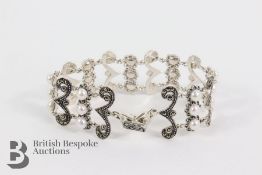 Silver Marcasite and Freshwater Pearl Bracelet
