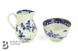 Worcester Blue and White Tea Bowl and Creamer