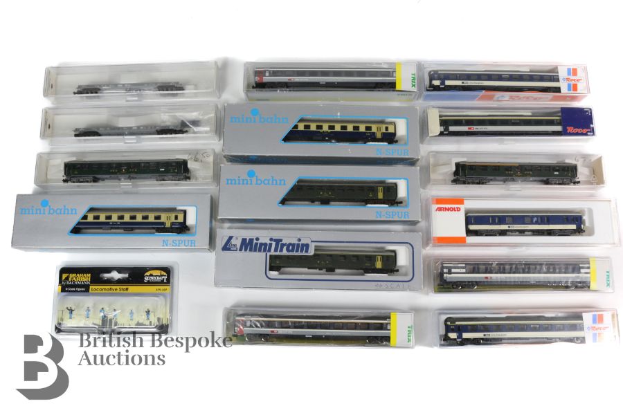 Collection of Boxed Model N Gauge Swiss Railway Carriages and Wagons