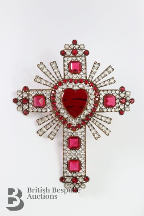Italian Catholic Brass and Paste Sacred Heart Symbol - Image 2 of 3