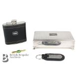 Aston Martin Cigarette Box, Drinks Flask, Tie Pin and Key Fob