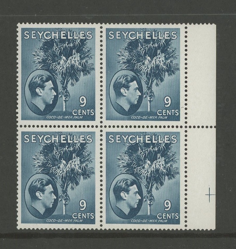 1941 9c grey-blue marginal block of 4 Mint (lower pair U/M), fine.