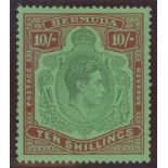 1938-53 10/- green & deep lake/pale emerald Mint, fine.