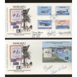 1992 Vanuatu New Hebrides World War II FDCs signed by 3 USA pilots & cover artist.