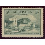 1932 Sydney Harbour Bridge set Mint, 5/- with small crease top left corner.