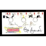 1998 Comedians Royal Mail FDC signed by Stephen Fry, Jennifer Saunders & Gyles Brandreth.