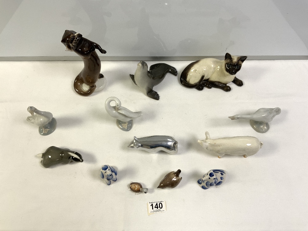 THREE USSR PORCELAIN FIGURES OF OTTER, SEAL AND A BADGER, BESWICK CAT AND PIG, AND OTHERS. - Image 2 of 8