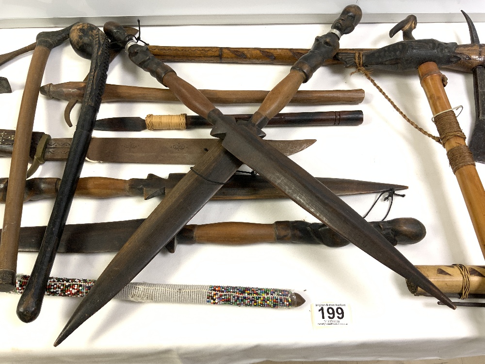 A QUANTITY OF TRIBAL SPEARS, KNIVES AND IMPLEMENTS. - Image 3 of 9