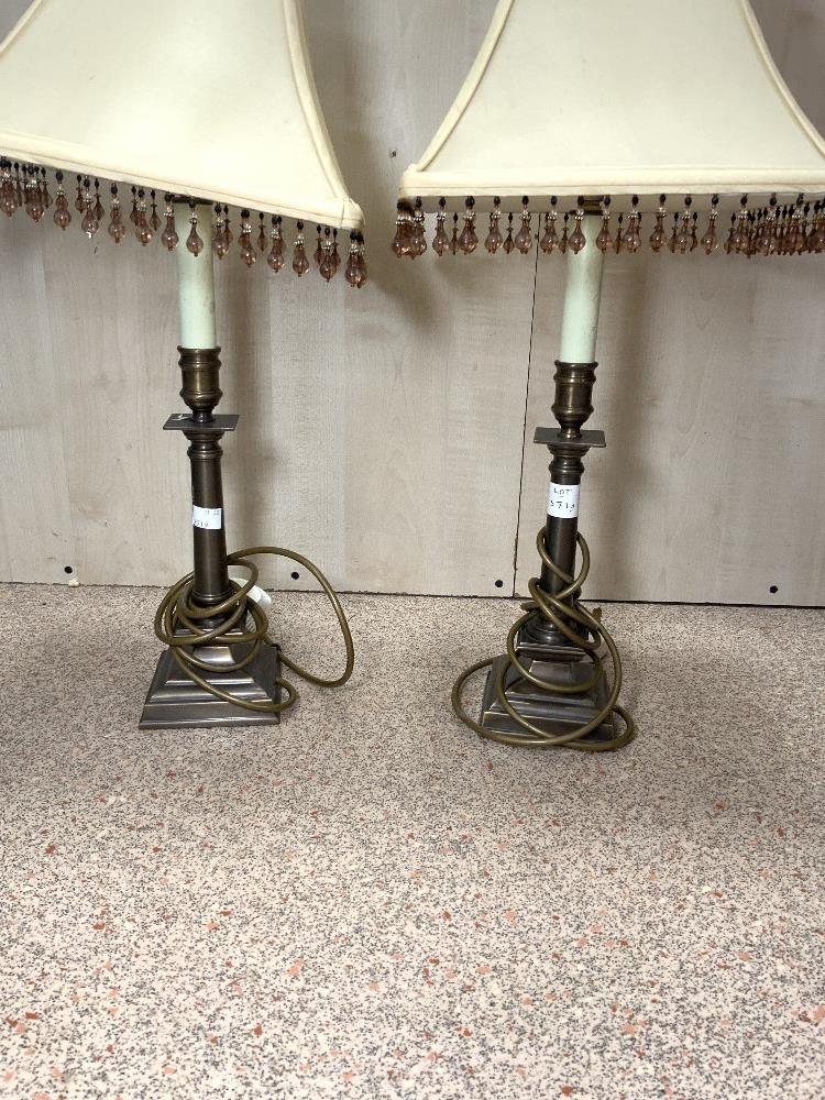 PAIR OF MODERN COLUMN SHAPED TABLE LAMPS WITH DECORATIVE SHADES 62CM - Image 2 of 3