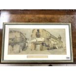 VINTAGE CONITNENTAL STREET SCENE PRINT FRAMED AND GLAZED 68 X 39CM