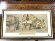 VINTAGE CONITNENTAL STREET SCENE PRINT FRAMED AND GLAZED 68 X 39CM