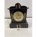 A VICTORIAN TWO COLOUR SLATE MANTEL CLOCK.