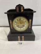 A VICTORIAN TWO COLOUR SLATE MANTEL CLOCK.