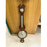 A VICTORIAN INLAID MAHOGANY BANJO BAROMETER.