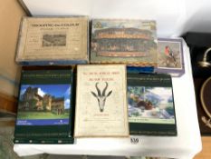 ELEVEN VINTAGE WOODEN PUZZLES IN BOXES- QUEENS PROCESSION, CAROUSEL, NINE OTHERS.