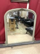 A PAINTED FRAMED OVERMANTEL MIRROR WITH CARTOUCH MOUNT. 105X120 CMS.