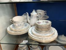 ROYAL ALBERT " SILVER MAPLE " PATTERN PART DINNER SERVICE AND A COFFEE POT.