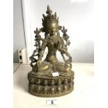 A BRONZE TIBETAN FIGURE OF A BUDDHIST DEITY. 34 CMS.