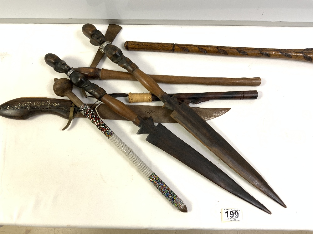 A QUANTITY OF TRIBAL SPEARS, KNIVES AND IMPLEMENTS. - Image 6 of 9