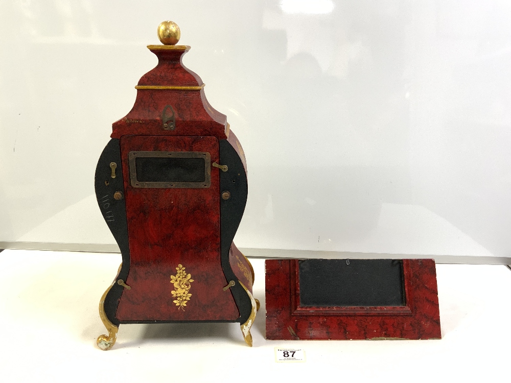 A 20-CENTURY RED AND GOLD LACQUER-SHAPED BRACKET CLOCK BY -LE CASTEL. WITH A SWISS MOVEMENT, 110177. - Image 6 of 9