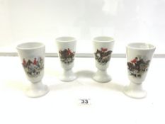 FOUR FRENCH CERAMIC HUNTING CUPS 14.5CM