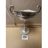 HALLMARKED SILVER TWIN HANDLE CUP ON A PEDESTAL BASE DATED 1931 BY HENRY WILLIAMSON LTD 19CM 183