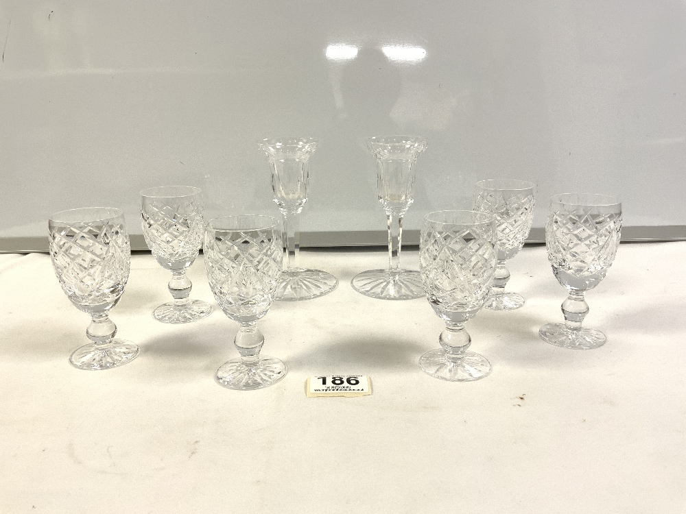 PAIR OF WATERFORD CUT GLASS TULIP SHAPED CANDLESTICKS, 14CMS, AND SET OF SIX WATERFORD CUT SHERRY - Image 3 of 5