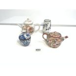 CHINESE OPAQUE WHITE AND RUST TEAPOT A/F, A BLUE CRACKLE WARE RICE BOWL AND COVER, SMALL KUTANI