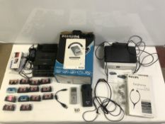 A PHILLIPS MINI CASSETTE DICTATION SET AND ACCESSORIES AND CASSETTES, AND A 1960s COMPUTIN DIGITAL