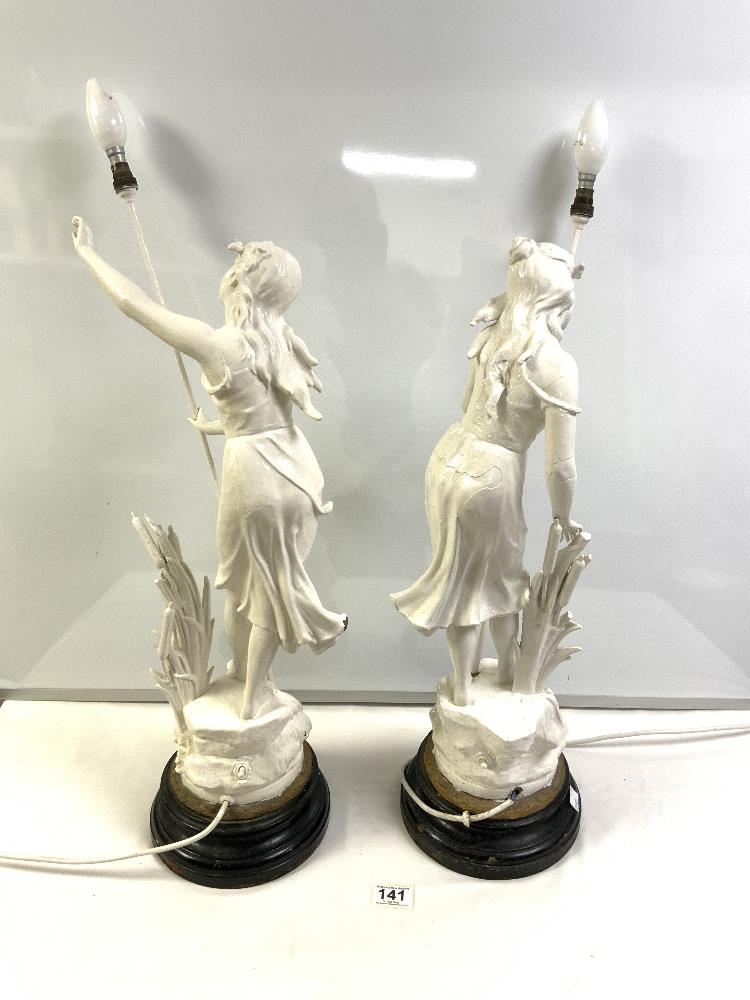 A PAIR OF LATE VICTORIAN PAINTED SPELTER CLASSICAL FIGURE LAMPS. 60 CMS. - Image 5 of 6