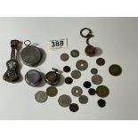 MIXED ITEMS COMPASS,SOVEREIGN HOLDER COINS AND A MINIATURE TORTOISE SHELL GUITAR AND MORE