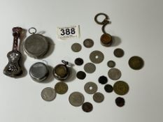 MIXED ITEMS COMPASS,SOVEREIGN HOLDER COINS AND A MINIATURE TORTOISE SHELL GUITAR AND MORE