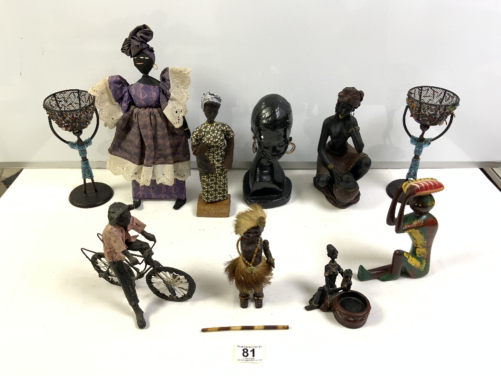 A QUANTITY OF AFRICAN FIGURES VARIOUS AND A BUST.