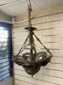VINTAGE METAL AND GLASS FRUITS AND FLOWER CHANDELIER