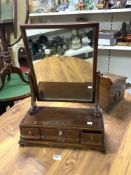 EDWARDIAN MAHOGANY AND BOXWOOD DRESSING SWING MIRROR WITH THREE DRAWERS