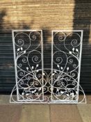 TWO WROUGHT IRON PANELS PAINTED WHITE LARGEST 128 X 49 CM