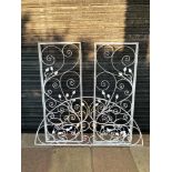 TWO WROUGHT IRON PANELS PAINTED WHITE LARGEST 128 X 49 CM