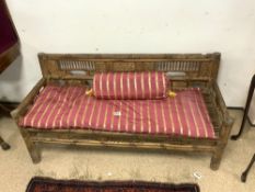 ORIENTAL BAMBOO LOW SEAT WITH CUSHIONS, 128X48X60.