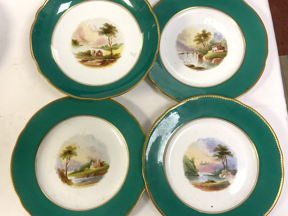 PORCELAIN EIGHT PIECE DESERT SERVICE WITH HAND PAINTED LANDSCAPE SCENES DECORATION. - Image 3 of 5