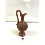 ANTIQUE TERRACOTTA EWER JUG WITH INCISED DECORATION, A/F. 23CMS.