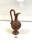 ANTIQUE TERRACOTTA EWER JUG WITH INCISED DECORATION, A/F. 23CMS.